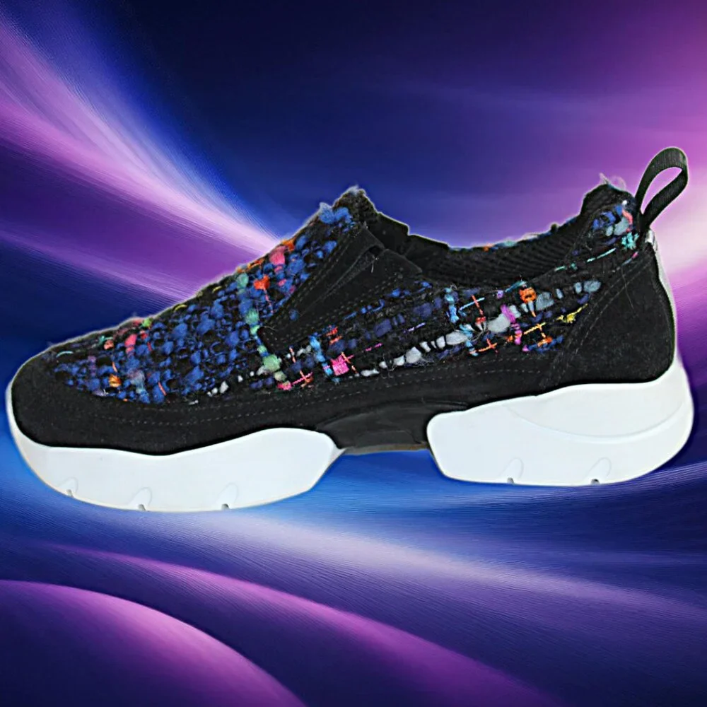 MSGM Black Blue Multicolor Tweed  Slip-On Extra Light Trainers Size 36 (US 6) - Picture 8 of 12